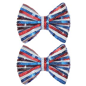 4th of July Stripes Hair Clips Cheer Sequin Bows Hair Clips Glitter Girls Big Bows Red Blue Alligator Clips Independence Day Hair Accessories for Little Girls Toddler Kids