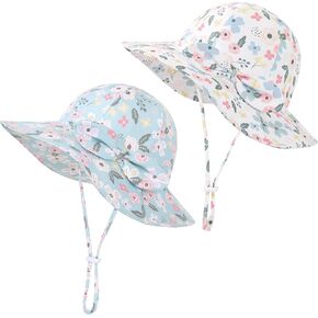 Baby Girl Sun Hat Infant Toddler Swim Wide Brim Strap Bucket Hat with UPF 50+ Adjustable