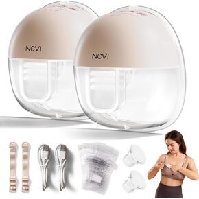 NCVI Hands Free Breast Pump 8111, Wearable Breastfeeding Pump, Electric Wireless Pump with 4 Modes & 9 Levels, Strong Suction & Ultra Quite, Rechargeable Portable Milk Pump, 21/24mm Flanges, 2 Pack