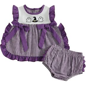 Halloween Baby Girl Outfits Ghost Pumpkin Plaid Ruffle Tank Tops Bloomer Shorts Set Toddler Halloween Clothes