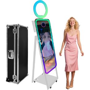 40'' Magic Mirror Photo Booth,21.5'' Interactive Touch Screen,Built-in Mini PC,RGB Light and Sharing for Event Party Wedding Rental (White, Machine+Camera+Mini Printer)