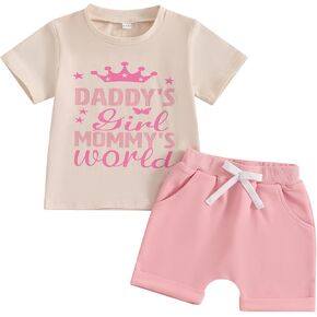 Hekkomird Baby Girl Girls Summer Leath Print Print Short Sleeve T-Shirt أعلى شورتات مرنة