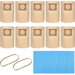 PACK 13(10+3) 19-3100 Shop Vacuum Bags Compatible with Stanley 5 to 6 Gallon wet dry vacuum | 10 Pack Disposable Filter Bags and 3 Pack Reusable Filter Bags and 2 Bands