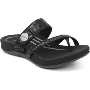 Aetrex Izzy Memory Foam Footbed Faux Leather Adjustable Orthopedic Slide Sandals for Women - Pressure Relief Pain Arch Support Sandals Women's
