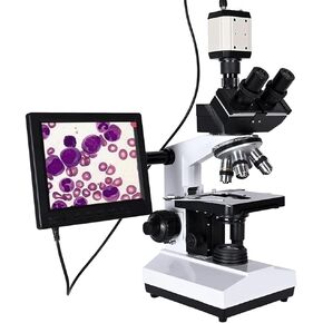 Professional Lab Biological trinocular Microscope Zoom 2500X + USB Electronic Digital CCD Camera + 8-inch LCD