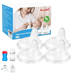 Sippy Straw Nipples for Philips Avent Natural Baby Bottles, My Grippy Spout Sippy Cup and Natural Trainer Sippy Cup, Replacement Bottle Nipple BPA-Free,4 Count, 8m+ (Model 1)
