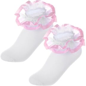 2 Pairs Girls Ruffle Lace Socks Fancy Frilly Dress Princess Socks