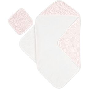 Bamboo Viscose Baby Hooded Towel & Washcloth Set for Babies and Toddlers, Tiger, Soft & Absorbent, 70% Viscose from Bamboo, 30% Cotton Muslin - Imported (Turtle)