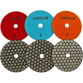 Dry Diamond Polishing Pads 4 Inch 3 Step Buffing Pad Set for Granite Marble Quartz Stone Concrete Countertop Polishing (3pcs, Step 1-3)
