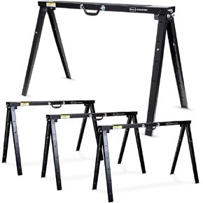 Eastwood Heavy Duty Folding Sawhorse | Holds up to 1500 lbs Capacity | 5 Way Height Adjustable Solid Steel Saw Horse | Portable Work Bench Design Folds Flat with Carry Handle | 4 Pack