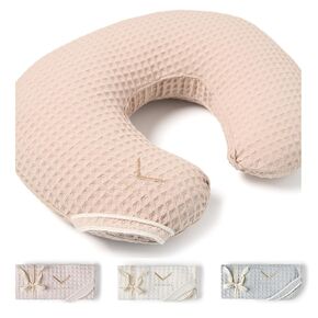 Organic Cover for Nursing Pillow • Premium Quality 100% Cotton Oeko-Tex Standard • Cover for Breastfeeding and Bottle Feeding Pillow • Soft and Breathable • Only Cover (Poudre waffle)