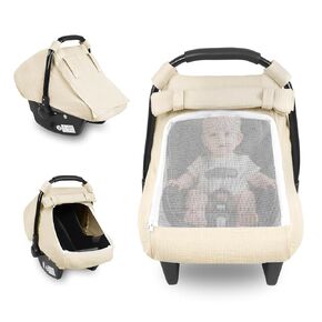 Car Seat Cover Baby, Summer Carseat Covers for Babies Girls Boys Breathable Muslin Cotton HNHUAMING Infant Car Seat Canopy with Large Mesh Window, Cozy & Windproof Newborn Stroller Cover, Green