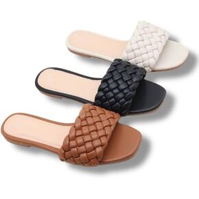 Women's Woven Slide Sandals, Square Toe, 3 colors available Great for all occasions.