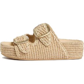 Arqa Raffia Platform Sandals for Women Open Toe Natural Straw Footbed Slides Comfortable Casual Adjustable Buckle Strap Woven Flatform Sandal Summer Beach Wedge Heel Slippers