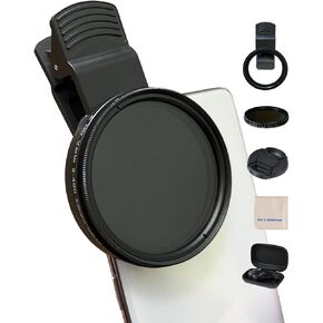 52mm Clip-on ND2-400 Phone Camera Lens Filter Kit, Adjustable Neutral Density Filter Compatible for iPhone 15 14 13 12 11, Google Pixel and Other Smart Phones