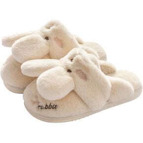 Fluffy Warm Fuzzy Cute Rabbit Slippers Comfy Autumn Winter Slippers, Cozy Plush Winter Indoor Outdoor