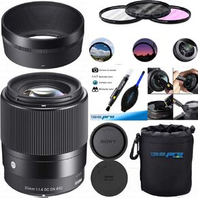 Sigma 30mm f/1.4 DC DN Contemporary Lens for Sony E - Deal-Expo Accessories Bundle