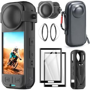 TQLGY Camera Accessories Kit for Insta360 X5, Insta 360 X5 Premium Glass Lens Guard, Silicone Protective Cover and Lens Cap, Tempered Glass Screen Protectors, Camera Case Bundle Kit