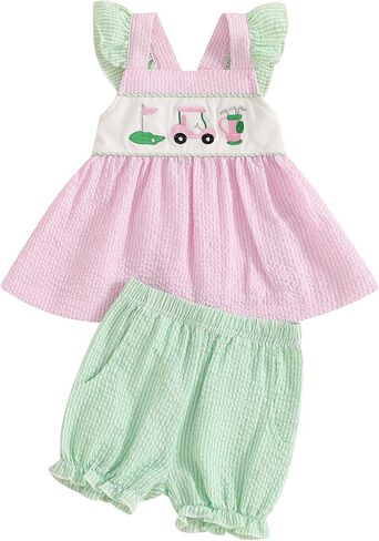 Toddler Baby Girl Summer Clothes Watermelon Striped Print Sleeveless Tank Tops Ruffle Cuffs Shorts 2Pcs Sweet Outfit in Saudi Arabia