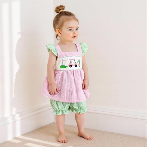 Toddler Baby Girl Summer Clothes Watermelon Striped Print Sleeveless Tank Tops Ruffle Cuffs Shorts 2Pcs Sweet Outfit in Saudi Arabia