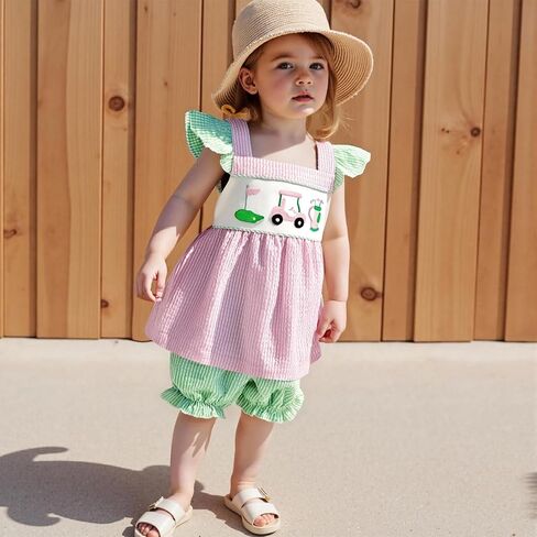 Toddler Baby Girl Summer Clothes Watermelon Striped Print Sleeveless Tank Tops Ruffle Cuffs Shorts 2Pcs Sweet Outfit in Saudi Arabia