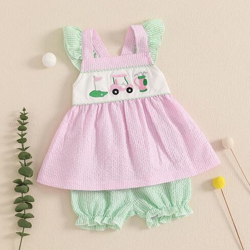 Toddler Baby Girl Summer Clothes Watermelon Striped Print Sleeveless Tank Tops Ruffle Cuffs Shorts 2Pcs Sweet Outfit in Saudi Arabia
