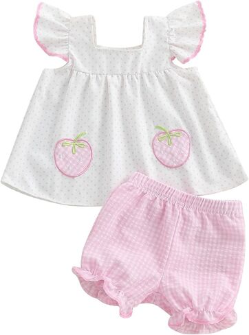 Toddler Baby Girl Summer Clothes Watermelon Striped Print Sleeveless Tank Tops Ruffle Cuffs Shorts 2Pcs Sweet Outfit in Saudi Arabia