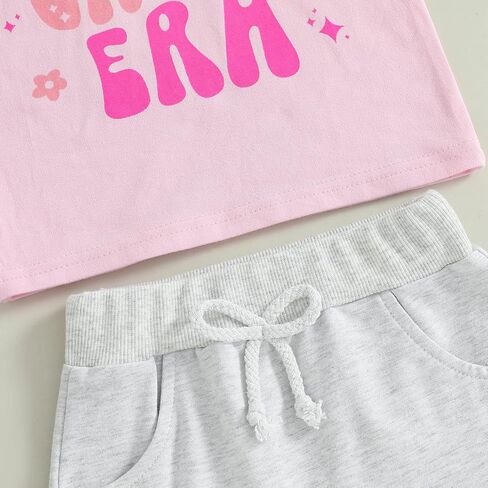 Baby Girl First Birthday Outfit In My One Year Old Era T-Shirt Solid Color Shorts Set 1st Birthday Gifts in Kuwait