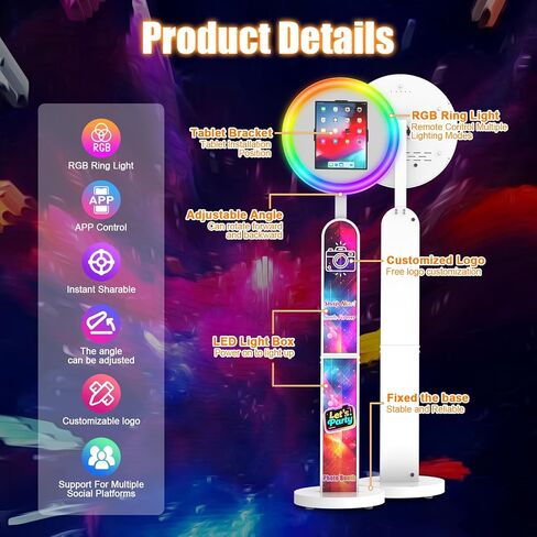 Portable IPad Photo Booth Compatible with Any IPad, Includes Remote-Controlled RGB Ring Light, Music Sync, Custom Logo and Flight Case Photo Needs (for 10.9/11in Ipad) in Saudi Arabia
