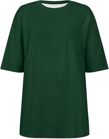 Womens Summer Oversized Shirts Beach Short Sleeve Shirts Round Neck Plus Size Workout Tshirts Casual Solid Blouses in Saudi Arabia