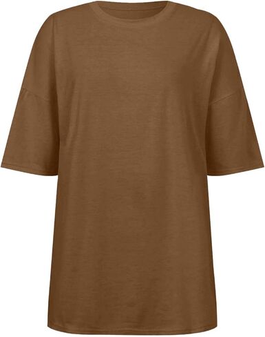 Womens Summer Oversized Shirts Beach Short Sleeve Shirts Round Neck Plus Size Workout Tshirts Casual Solid Blouses in Saudi Arabia