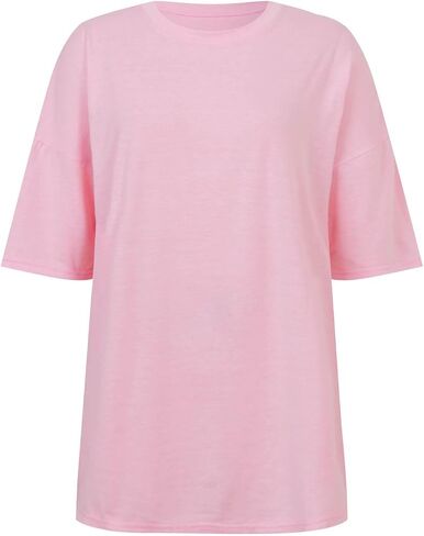 Womens Summer Oversized Shirts Beach Short Sleeve Shirts Round Neck Plus Size Workout Tshirts Casual Solid Blouses in Saudi Arabia
