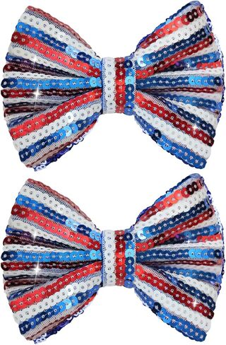 4th of July Stripes Hair Clips Cheer Sequin Bows Hair Clips Glitter Girls Big Bows Red Blue Alligator Clips Independence Day Hair Accessories for Little Girls Toddler Kids in Saudi Arabia