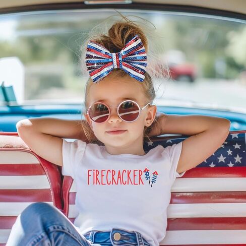 4th of July Stripes Hair Clips Cheer Sequin Bows Hair Clips Glitter Girls Big Bows Red Blue Alligator Clips Independence Day Hair Accessories for Little Girls Toddler Kids in Saudi Arabia