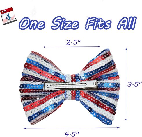 4th of July Stripes Hair Clips Cheer Sequin Bows Hair Clips Glitter Girls Big Bows Red Blue Alligator Clips Independence Day Hair Accessories for Little Girls Toddler Kids in Saudi Arabia