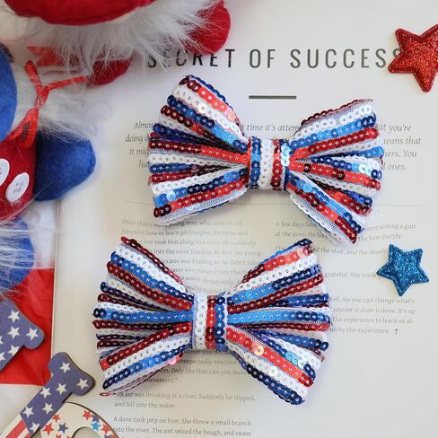 4th of July Stripes Hair Clips Cheer Sequin Bows Hair Clips Glitter Girls Big Bows Red Blue Alligator Clips Independence Day Hair Accessories for Little Girls Toddler Kids in Saudi Arabia