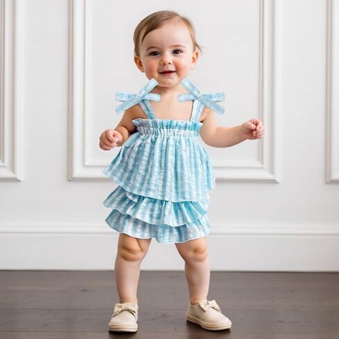 Adobabirl Baby Girl ملابس صيفية من محطّمة أشرطة ربط بلا أكمام قمم بملابس سراويل شورت بوتيك بوتيك in Kuwait