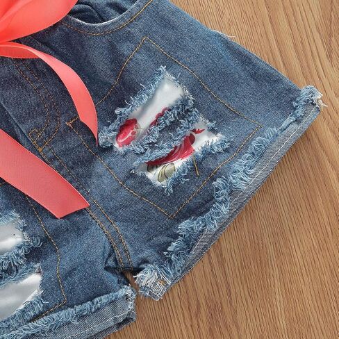 Toddler Baby Girl Spring Summer Clothes Short Sleeve T-Shirt Jean Shorts Kids Infant Denim Outfits in Saudi Arabia