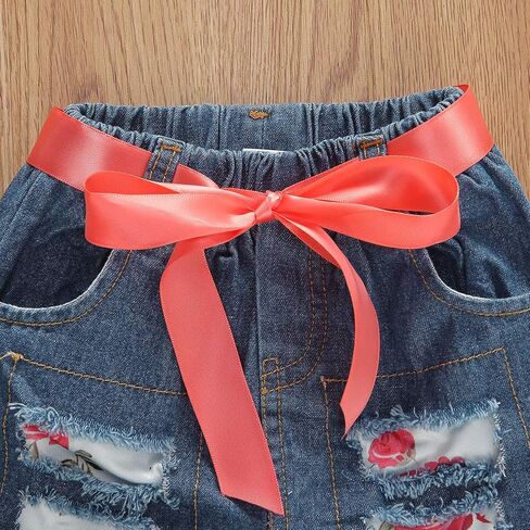 Toddler Baby Girl Spring Summer Clothes Short Sleeve T-Shirt Jean Shorts Kids Infant Denim Outfits in Saudi Arabia