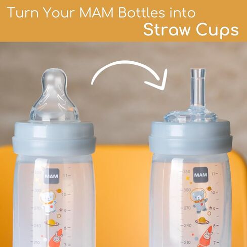 Sippy Straw Nipples Compatible with MAM Bottles & Glass Bottles, Replacement Bottle Nipple, Soft Food Grade 100% Silicone Spouts, Leak-Proof, BPA Free, Variable Flow, 9m+, 4 Count in Kuwait