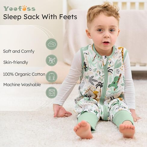 Yoofoss Toddler Sleep Kit مع أقدام 24-36 شهرًا 100 ٪ كيس نوم للقطن العضوي مع بطانية يمكن ارتداؤها in Kuwait