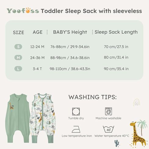 Yoofoss Toddler Sleep Kit مع أقدام 24-36 شهرًا 100 ٪ كيس نوم للقطن العضوي مع بطانية يمكن ارتداؤها in Kuwait