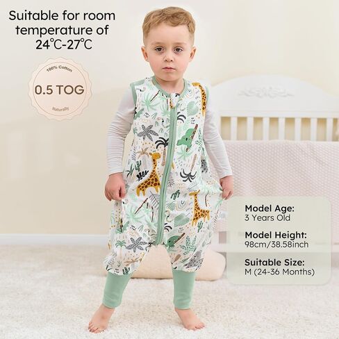 Yoofoss Toddler Sleep Kit مع أقدام 24-36 شهرًا 100 ٪ كيس نوم للقطن العضوي مع بطانية يمكن ارتداؤها in Kuwait