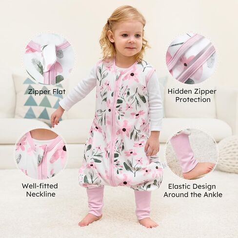 Yoofoss Toddler Sleep Sack with Feet 24-36 Months 100% Organic Cotton Baby Sleep Sack with Legs Toddler Wearable Blanket with 2-Way Zipper in Saudi Arabia
