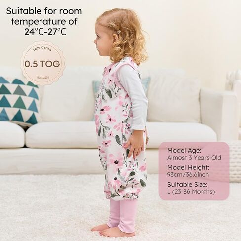Yoofoss Toddler Sleep Sack with Feet 24-36 Months 100% Organic Cotton Baby Sleep Sack with Legs Toddler Wearable Blanket with 2-Way Zipper in Saudi Arabia