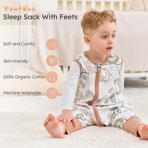Yoofoss Toddler Sleep Kit مع أقدام 24-36 شهرًا 100 ٪ كيس نوم للقطن العضوي مع بطانية يمكن ارتداؤها in Kuwait