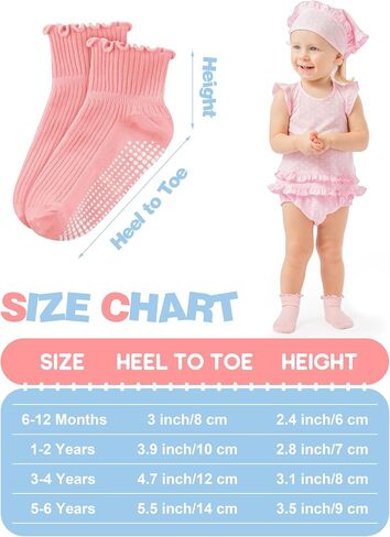 Cooraby 6 Pairs Toddler Anti Slip Non Skid Socks Baby Little Girls Frilly Ruffle Socks Cute Cotton Dress Sock 6M-6Y in Kuwait