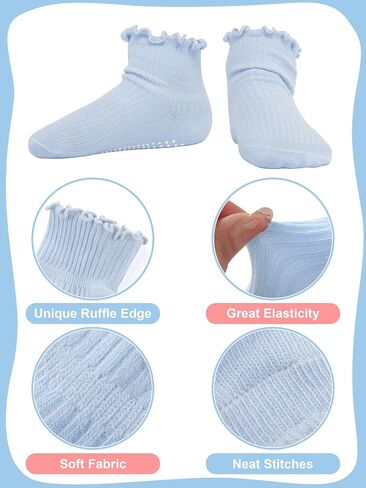 Cooraby 6 Pairs Toddler Anti Slip Non Skid Socks Baby Little Girls Frilly Ruffle Socks Cute Cotton Dress Sock 6M-6Y in Kuwait