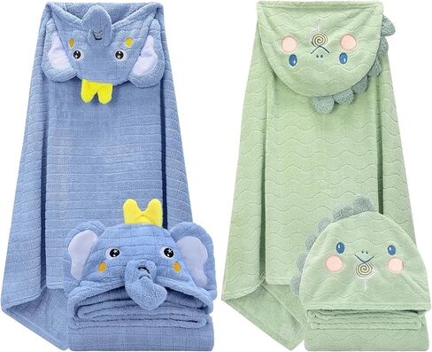 2 Pack Hooded Baby Towels-26 X55 Ultra Soft Baby Bath Towels,Newborn Baby Essentials,Premium Absorbentand Hypoallergenic Towels for Toddler Baby Boy and Girl 0-6 Years（Elephant+Dinosaur） in Kuwait