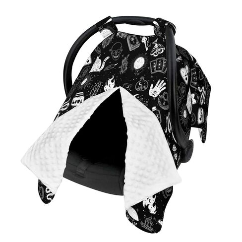 Goth Carseat Covers Baby, Gothic Winter Carseat Cover for Baby, Minky Baby Car Seat Cover for Boy & Girl, Peekaboo Opening Car Seat Canopy for Newborn, Multi Use Mom Nursing Cover, Gothic in Kuwait